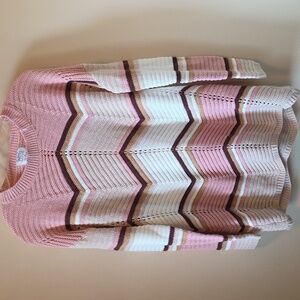 FCT With Love Sweater Pink Cream Multi Striped Pointelle Ladies 1X NWT
